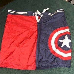 Red and Blue Captain America Swim Shorts With Draw String XL